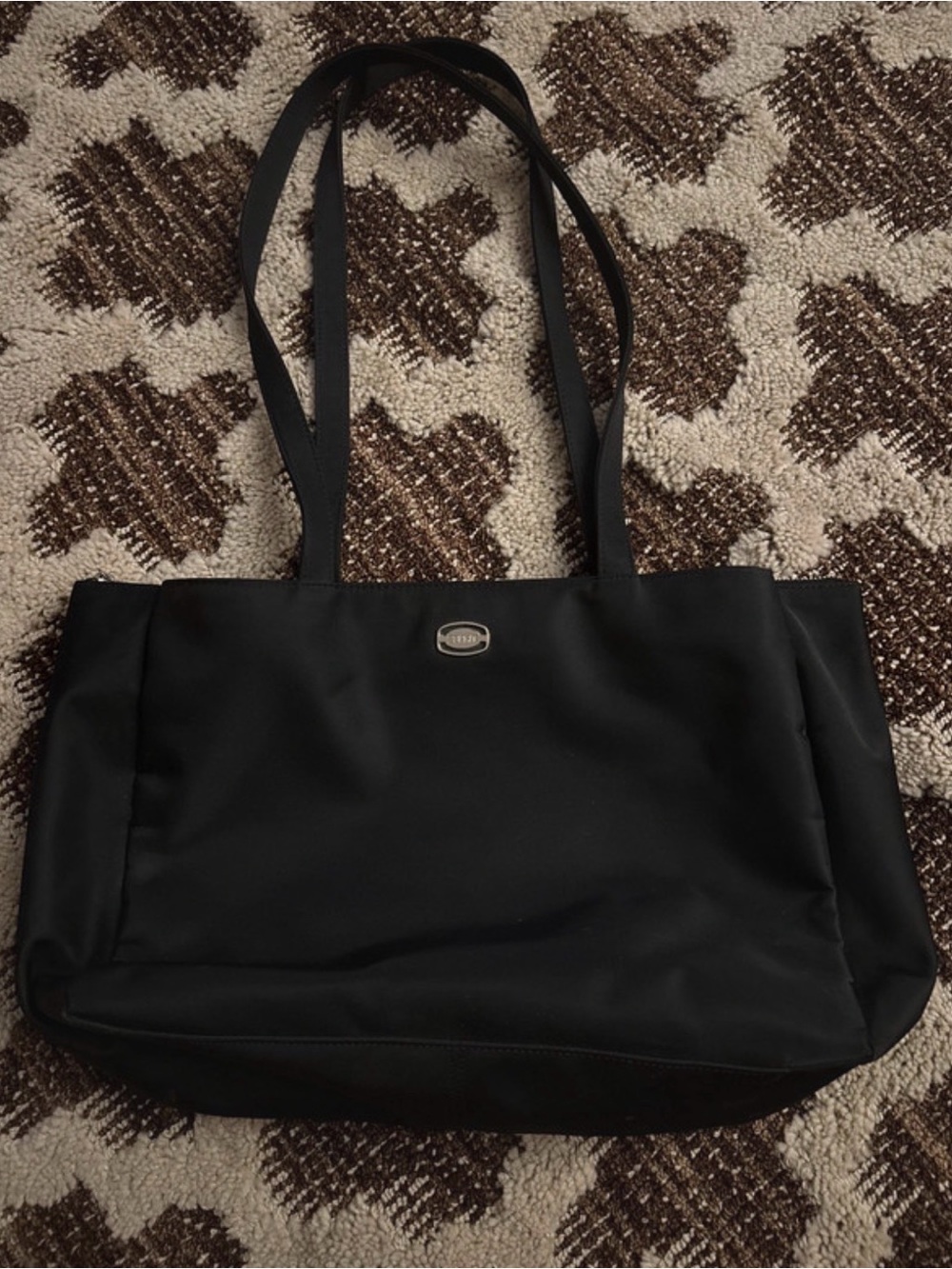 Vintage Esprit Black Nylon Tote Bag With Silver Logo